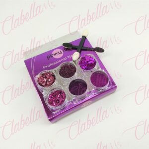 Efecto Pinky iva ESPEJO, AZUCAR Y GLITTER MORADO para uñas 6 piezas de 1/8 por paquete sin estuche SZ-G44