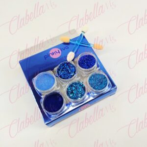 Efecto Pinky iva   ESPEJO, AZUCAR Y GLITTER AZUL  para uñas 6 piezas de 1/8 por paquete sin estuche SZ-G42