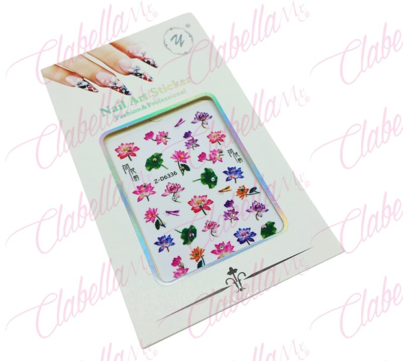 Decoración sticker de FLORES NO METALICAS 3D para uñas aprox de 9x15cm por planilla, surtido