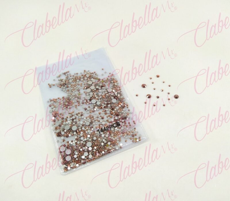Decoración CRISTAL ROSA GOLDEN METALIZADO en diferentes tamaños para uñas aprox 1000 piezas por sobre (Rosa golden metalizado)