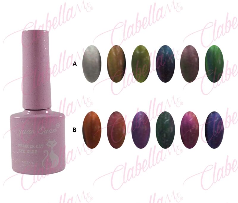 Geles Yuan Quan uv/led peacock cat eye (efecto pavoreal) para uñas  6 piezas de 10ml por gama (Se necesita imán)A-L130 (PB) ESPECIFICAR