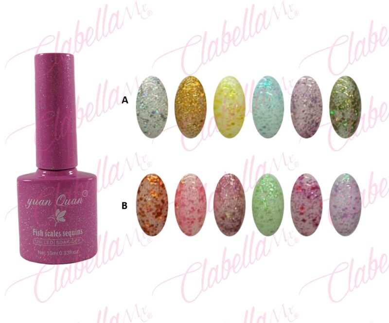 Geles Yuan Quan uv/led Fish scales (escamas) tipo lentejuelas para uñas  6 piezas de 10ml por gama A-L131 (PB)ESPECIFICAR: