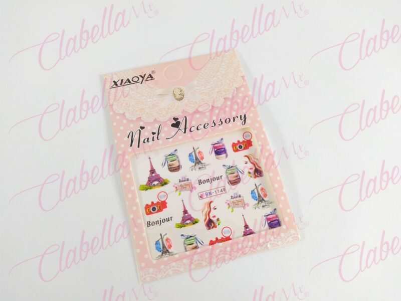 Decoración sticker tattoo de PARÍS para uñas aprox de 9.5x6.5cm por planilla, surtido (Uña parcial, NO completa)
