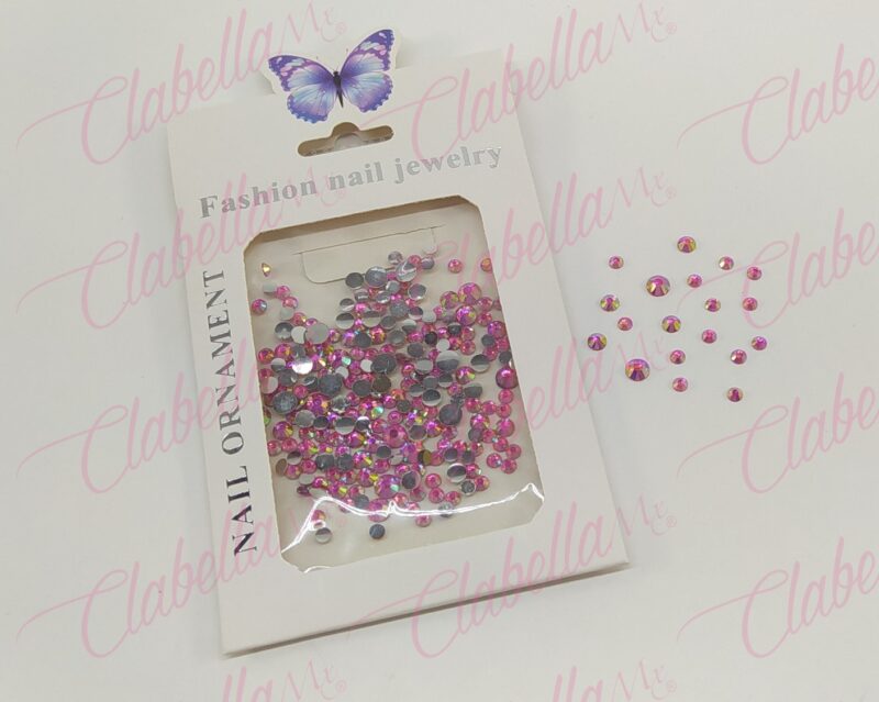 Decoración CRISTALde plástico colorROSA MEXICANO CAMALEON en diferentes tamaños para uñas, aprox 600 piezas en sobre de 11.5x7cm, Q22-G1 (Rosa mexicano camaleón)
