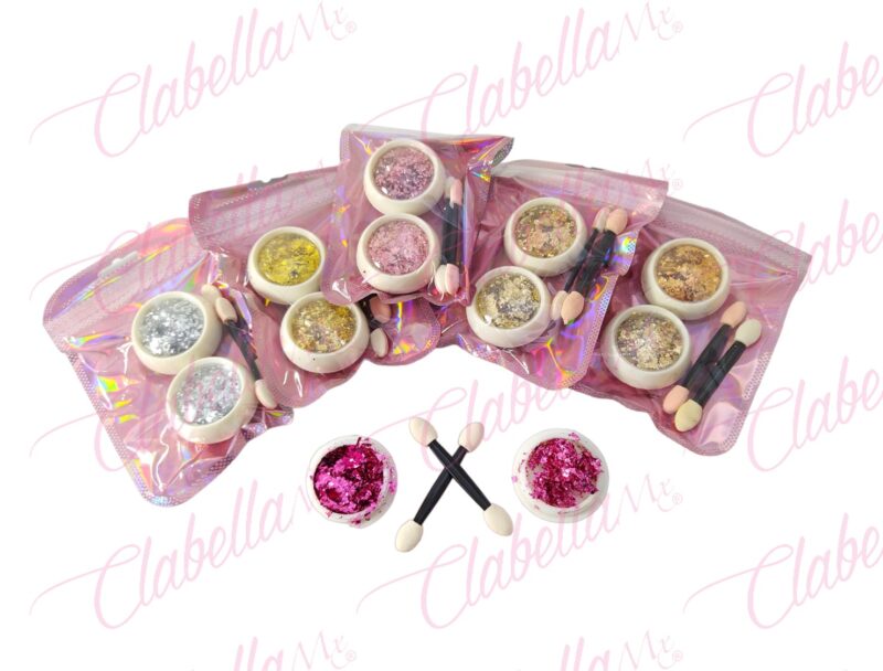 Efecto FLAKE para uñas 12 sobres con 2 frascos de 1/8oz y aplicador por paquete A-LQ28 (SOLO FLAKE)