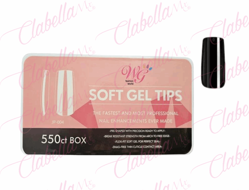 Tips soft gel CUADRADO uña completa, flexible y resistente para uñas en ESTUCHE BLANDO ESPECIFICAR