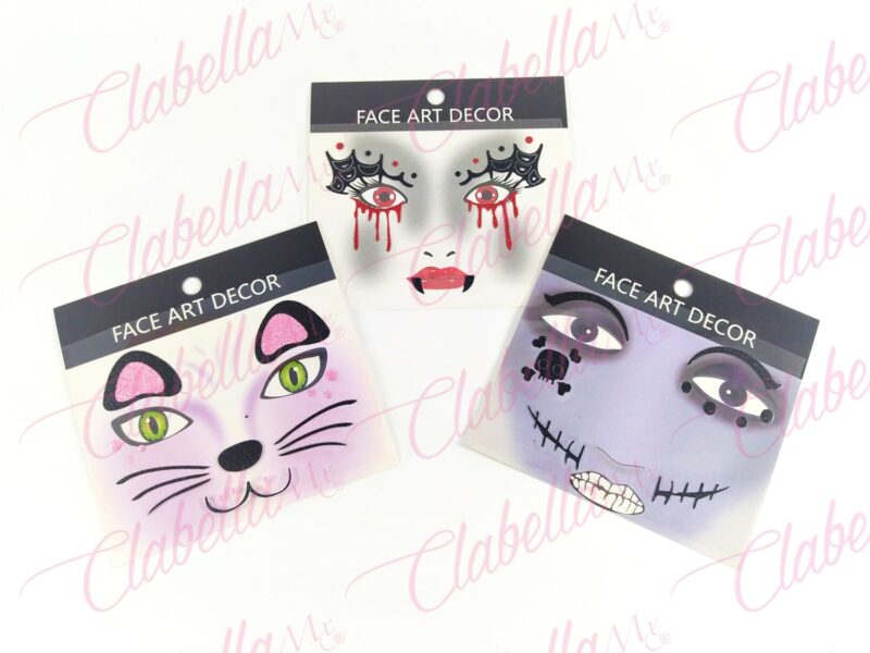 Stickers - Calcomanía de colores halloween y animales para rostro de niño aprox de 11.5x12cm por pieza , surtido WST-17 (Niño)