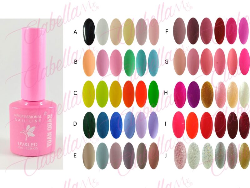 Geles Yuan Quan uv / led para uñas 6 piezas de 10 ml por gama. A-L57 (SIN RAYAS )ESPECIFICAR: