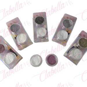 Efecto 2 in 1 AURORA colores básicos y AZUCAR REFLECTIVO para uñas 12 sobres con 2 frascos de 1/8oz y aplicador por paquete, surtido A-LQ45 (AURORA CON AZUCAR)