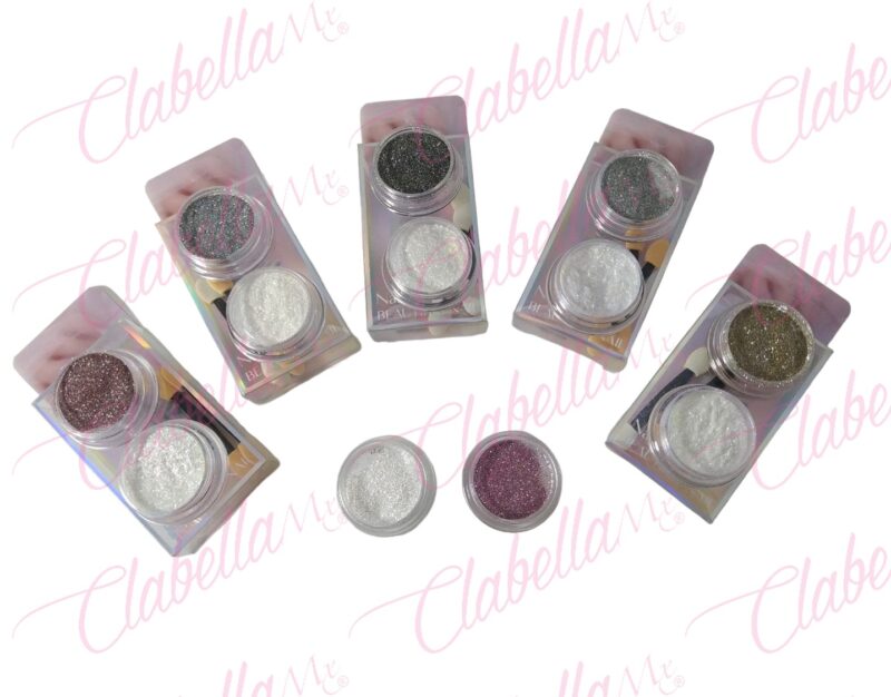 Efecto 2 in 1 AURORA colores básicos y AZUCAR REFLECTIVO para uñas 12 sobres con 2 frascos de 1/8oz y aplicador por paquete, surtido A-LQ45 (AURORA CON AZUCAR)