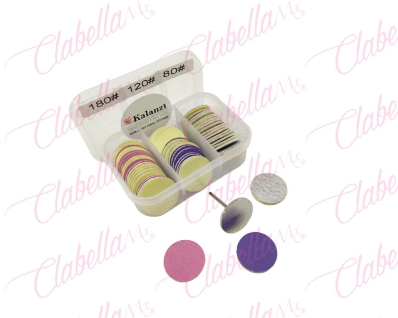 Limas de repuesto con punta podo disco de 2.5x2.5cm para uñas,  3 granos diferentes 80, 120,180 con 20 piezas de cada medida, total 60 piezas en estuche aprox de 9x6cm  piezas KLZ-D132