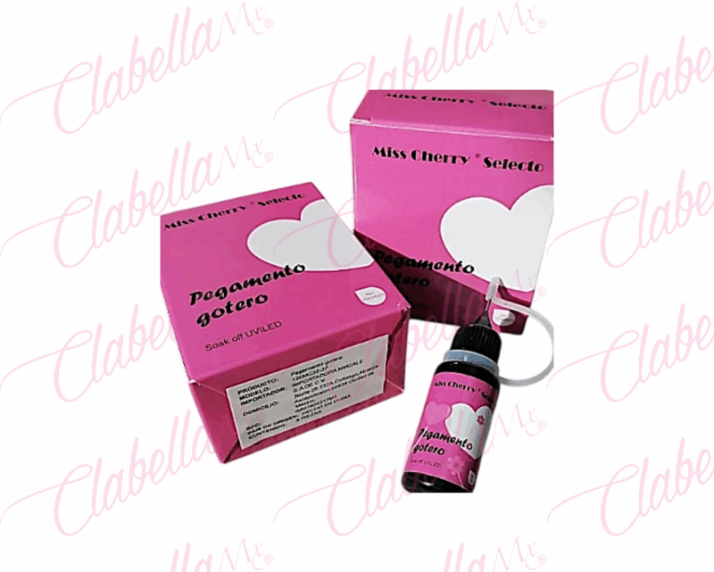 Gel Miss Cherry uv/led 2 en 1 para pegar cristales o nivelar altura en uñas con punta de aguja de precisión 10ml por pieza