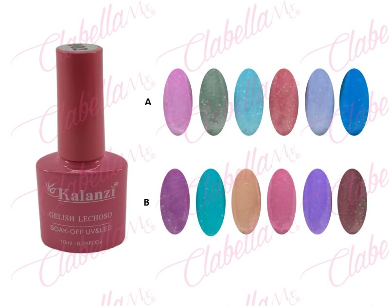 Geles Kalanzi uv/led  algodón de azúcar lechoso con glitter  (Cotton candy) para uñas 6 piezas de 10ml por gama KLZ-Q030 (PB) ESPECIFICAR: