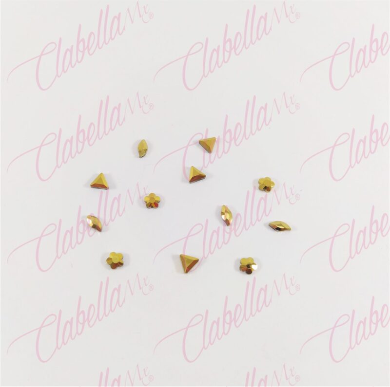 Decoración CRISTAL FIGURAS de plástico DORADO para uñas aprox 25 piezas por sobre, surtido MC22-C19