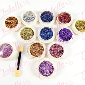 Efecto FLAKE UNICORNIO para uñas 12 piezas de 1/8oz  por paquete KT(238)-0897 (Laser color foil) (PB)