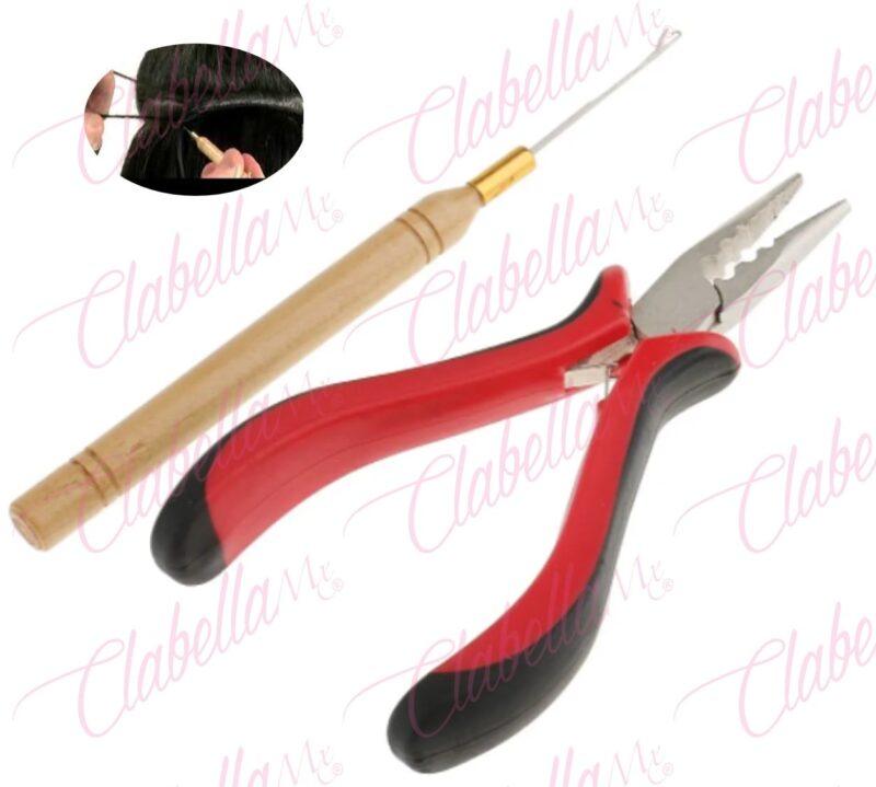 Set de  gancho y pinza para extensión de cabello con 2 piezas con orificios para el retiro de grapas, chips etc, (2 piezas, No 4 piezas)