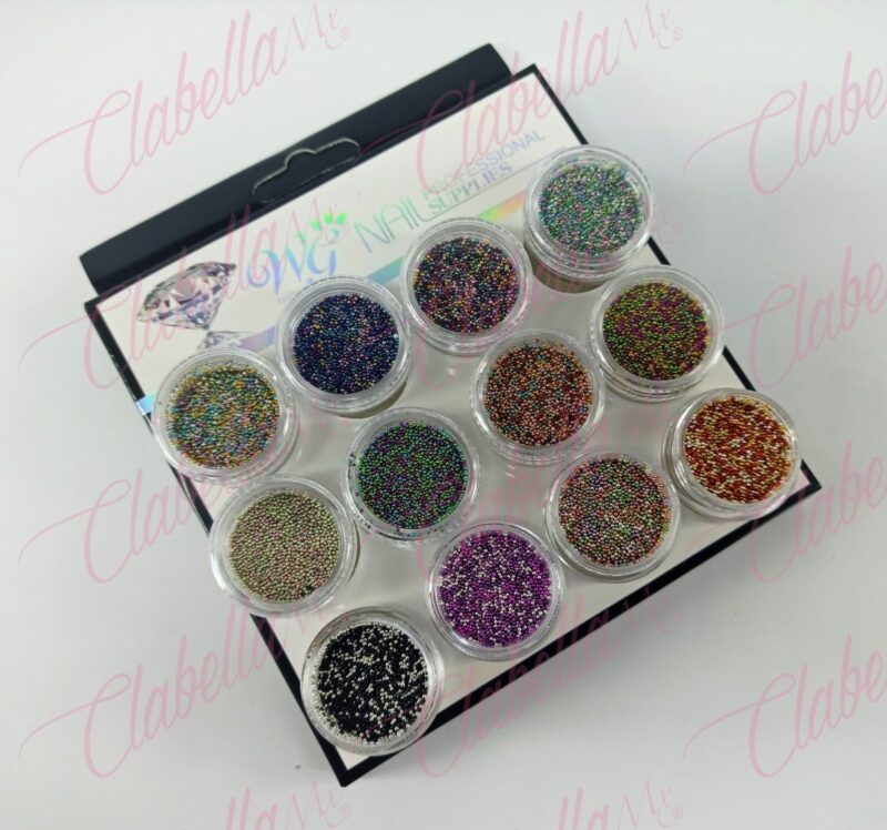 Decoración CAVIAR COLORES para uñas 12 piezas de 1/8 por estuche, (Con estuche) surtido KT(21)-0168-20 KT(190)-0168N  /ACU14-0932/ KT(254)-0168V (PB)