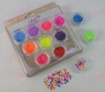 Decoración MARIPOSAS NEON CON CONFETI para uñas 12 piezas de 1/8 por estuche, (Con estuche) surtido 254-0724 (Chica Neón ) (Presentación de xiaoya) (PB)