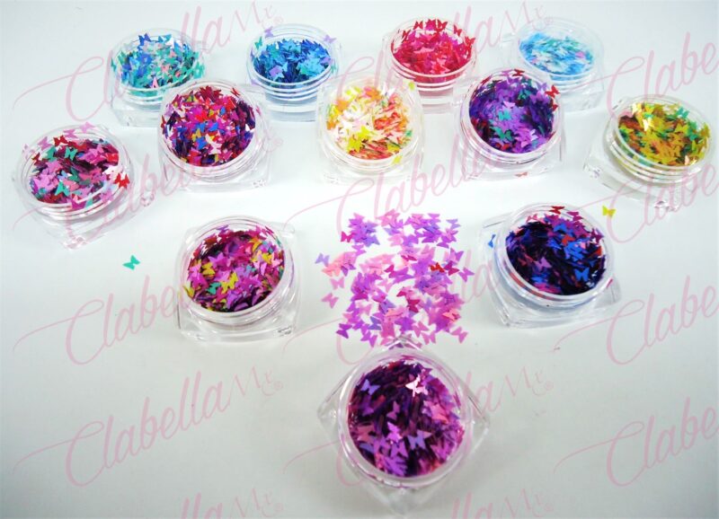 Decoración MARIPOSA CHICA normal para uñas 12 piezas de 1/8  12 por estuche, (Con estuche) surtido (Mariposa chica normal)