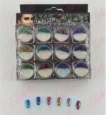 Decoración AZÚCAR  AURORA CAMALEÓN CON GLITTER para uñas 12 piezas de 1/8 por estuche, (Con estuche) surtido KT(197)-0765  /    KT(168)-0774 (PB) (Azucar camaleón con glitter, NO azucar camaleón)