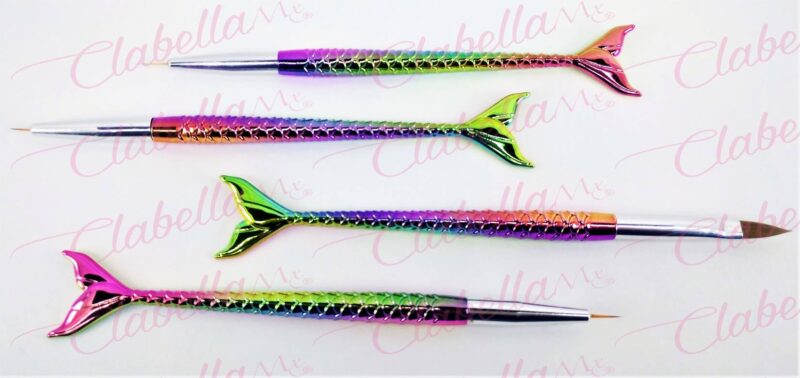 Pincel no kolinsky #8 y 3 liner con mango en forma de cola de sirena, para uñas 4 piezas por paquete, surtido