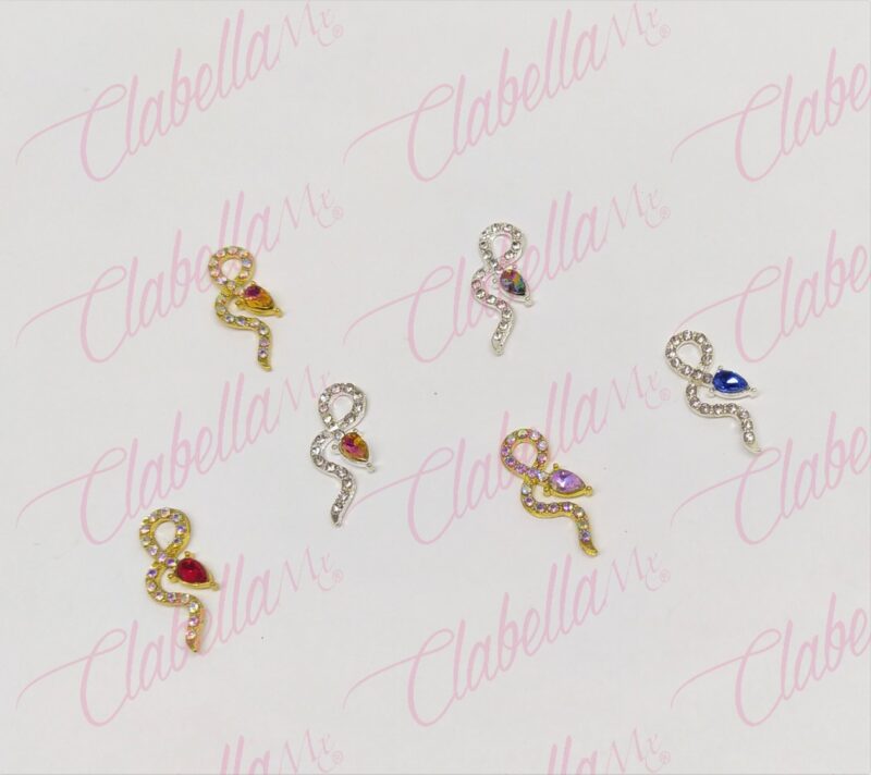 Decoración DIJES DE SERPIENTE 3D CON CRISTALES Y PIEDRA  para uñas aprox de 2.2cm POR PIEZA a granel, surtido (Con cristal grande en la cabeza, No con cristal solo en el cuerpo, Ni sin cristal)