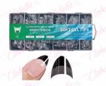 Tips CORTO soft gel ALMENDRA TIPO 1 transparente, flexible y resistente  para uñas en ESTUCHE  con 600 piezas SV291