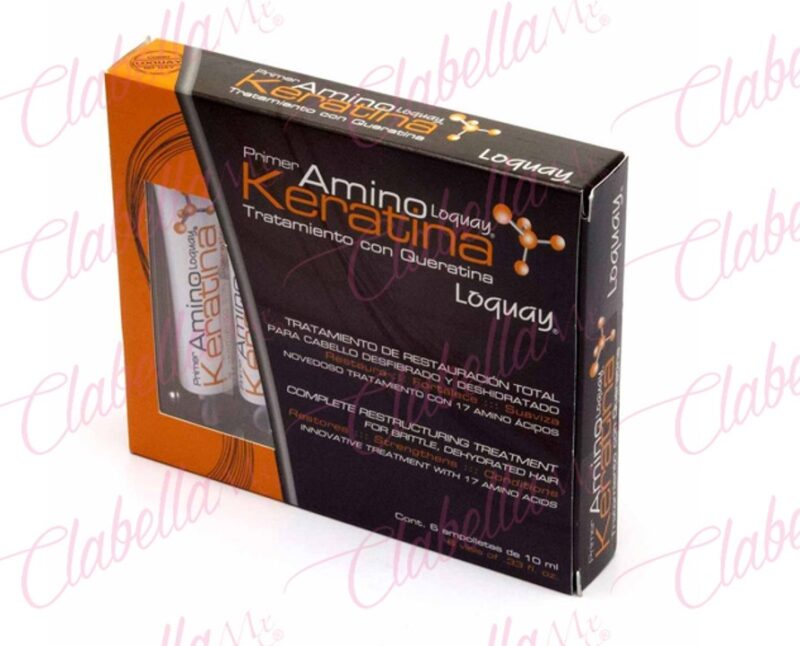 Primer amino keratina Loquay Ampolleta tratamiento de restauración total para cabello desfibrado y deshidratado proporciona brillo de la raiz a la punta 6 piezas de 10ml c/u por paquete