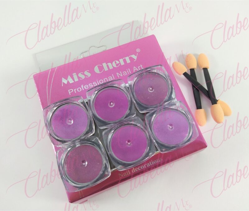 Efecto ESPEJO ROSA Miss cherry  para uñas 6 piezas de 1/8 por paquete sin estuche (polvo metálico) (PB)