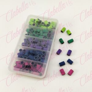 Limas de tambor - barrilito de color para uñas,  3 granos diferentes 8 piezas), 180 (60 piezas)  total aprox 150 piezas en estuche aprox de 150 (30 piezas), 120 (60x8cm (Estuche de 5 divisiones, NO de 3 )