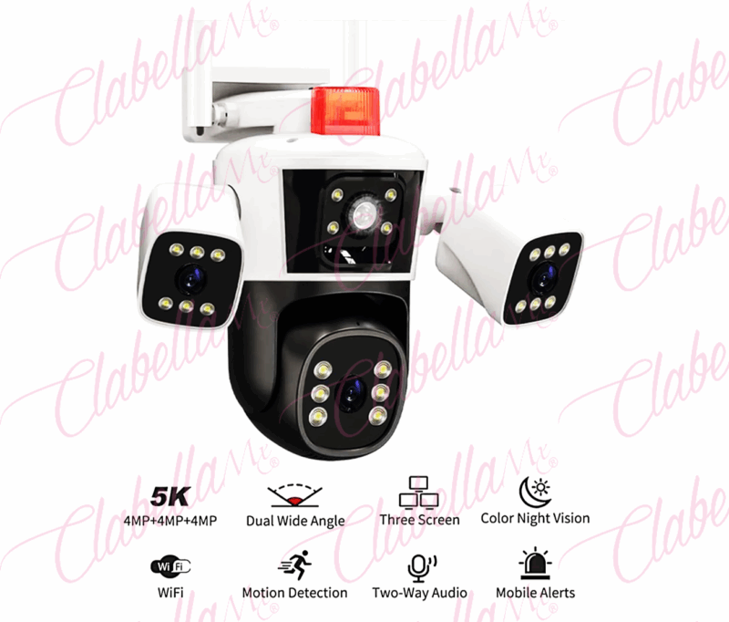 Cámara De Vigilancia Wifi, Cámara IP WiFi de 12MP y 6K, 4 lentes, vista panorámica al aire libre, cámara PTZ, protección de seguridad inteligente cobertura de 360 ​​grados, impermeable, visión nocturna, sensor de movimiento, alarma, notificaciones por celular audio bidireccional, por pieza