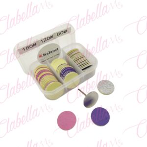Limas de repuesto con punta podo disco de 2.5x2.5cm para uñas,  3 granos diferentes 80, 120,180 con 20 piezas de cada medida, total 60 piezas en estuche aprox de 9x6cm  piezas KLZ-D132