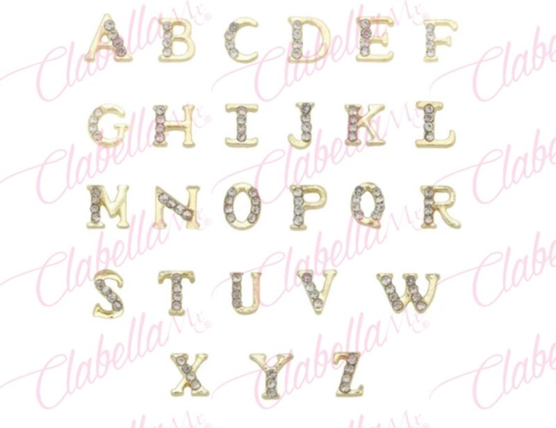 Decoración DIJES DE LETRAS CON CRISTAL  para uñas aprox de 6mm por pieza :ESPECIFICAR: