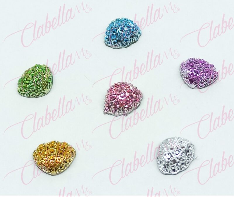 Decoración DIJES FIGURAS DE MAR CONCHAS  con piedras metálicas para uñas aprox de 1cm por pieza, surtido 114MC43-57 (PB)
