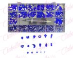 Decoración con cristales en diferentes tamaños AZUL y katana para uñas, en estuche rígido aprox de 12.5x 24.5cm con 20 divisiones,aprox 280 cristales de figuras surtido (CON KATANA)(pb)
