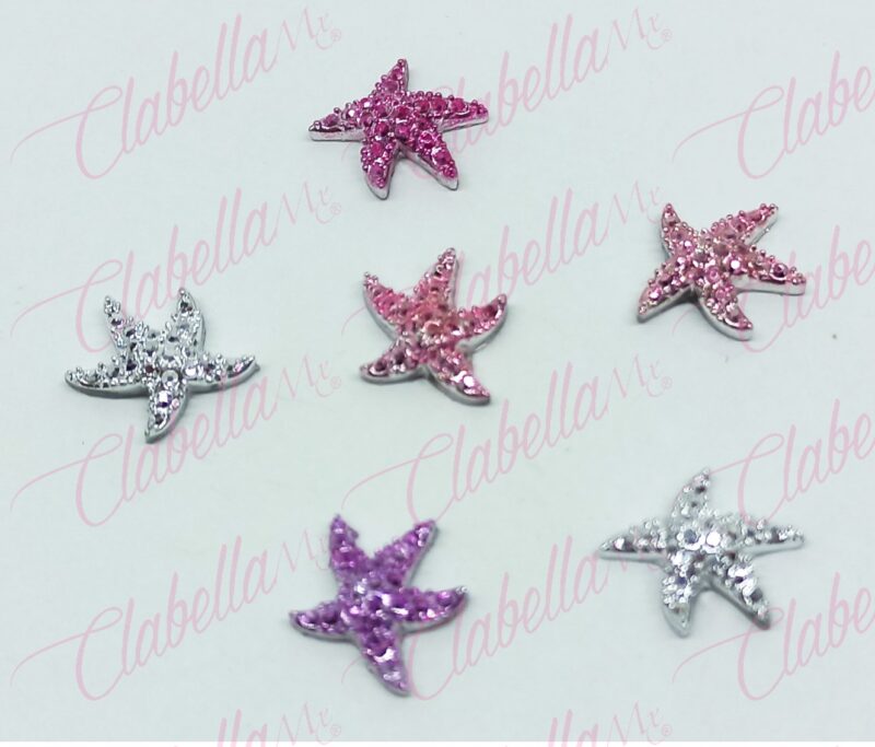 Decoración DIJES FIGURAS DE MAR ESTRELLAS  con piedras metálicas para uñas aprox de 1cm por pieza, surtido 114MC43-57 (PB)