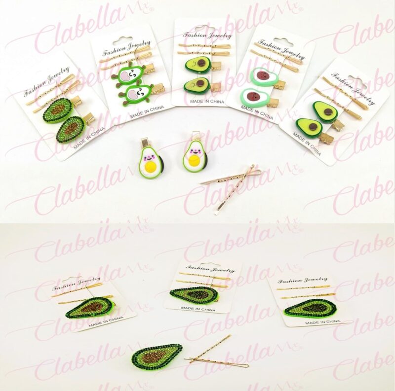 Set de prendedor con figura de aguacate y pasadores para cabello 2 o 3 piezas, surtido el modelo puede variar 20B-45/ ZXQ1099