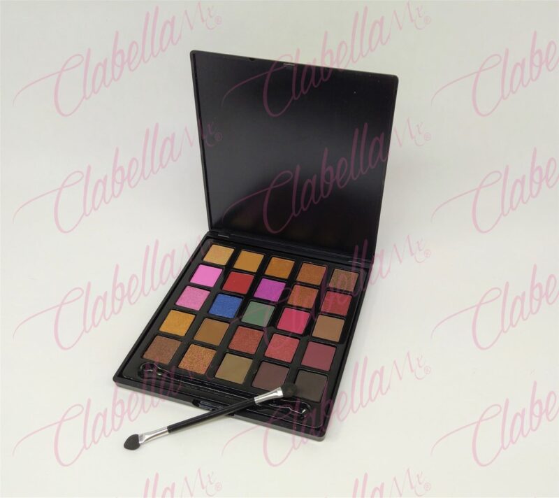 Sombras para ojos con brocha paleta aprox de 14.5x15.2cm con 25 tonos de 2.3x2.3cm por pieza (02 CB25)