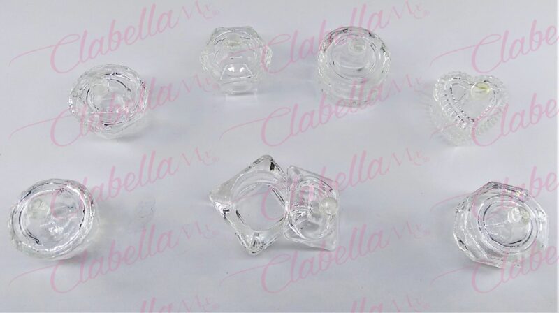 Godete de CRISTAL CON TAPA para liquidos de uñas aprox de 3.5x4x4cm  por pieza, surtido