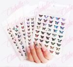 Decoración sticker de MARIPOSAS METALICAS para uñas aprox de 8x13cm por planillla, surtido