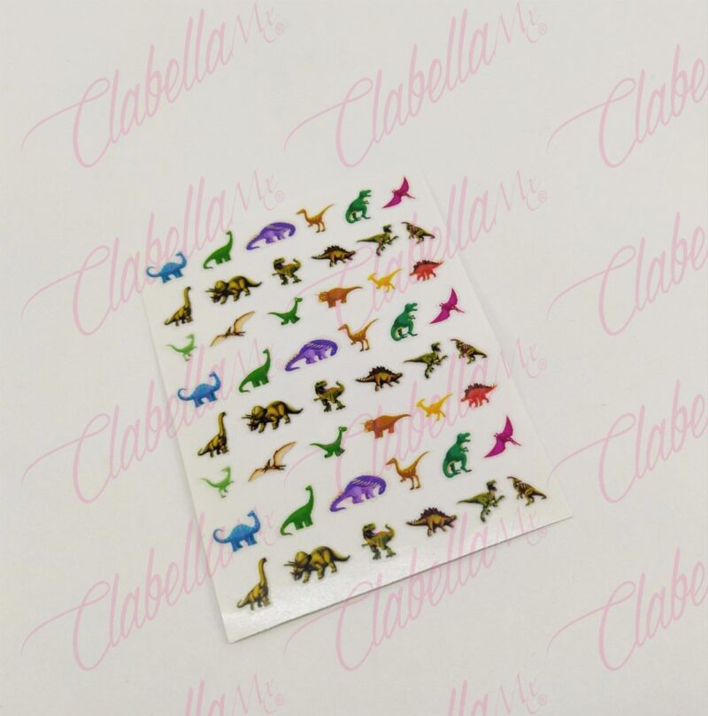 Decoración sticker DINOSAURIOS para uñas aprox de 6.5x8.5cm por planilla, surtido (PB)