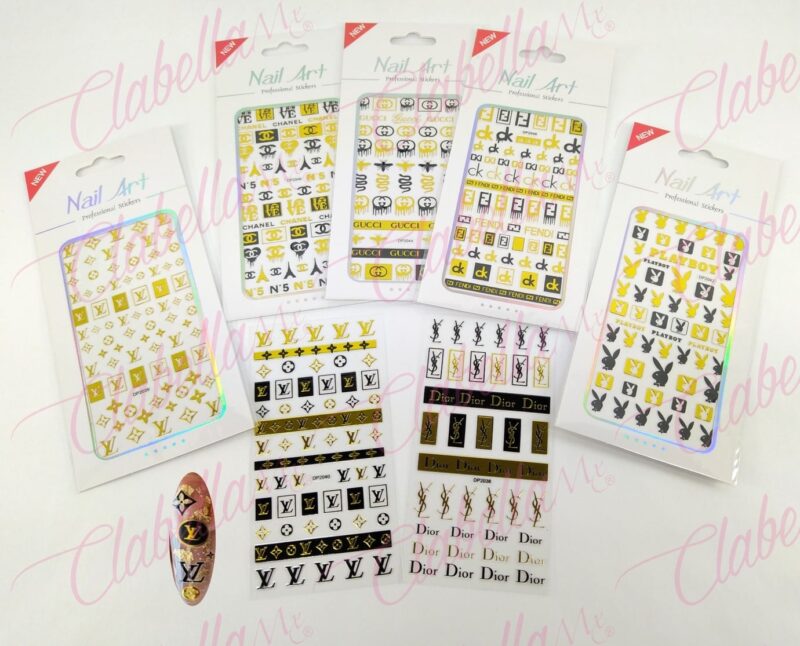 Decoración sticker de MARCAS COLORES BÁSICOS para uñas aprox de 9x13cm por planilla, surtido (PB) ESPECIFICAR