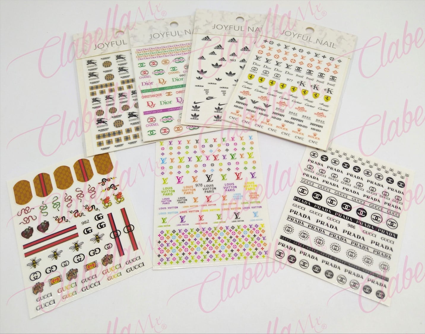 Decoración sticker de MARCAS DE COLORES para uñas aprox de 7.8x10cm por planilla, surtido (PB)