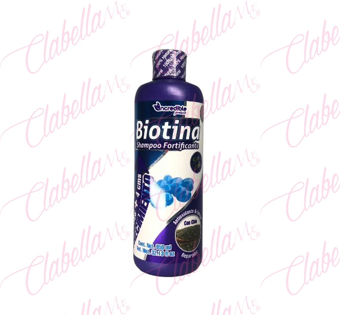 Shampoo Incredible sin Sal con Biotina Anticaida, Revitaliza y fortalece desde la raíz , estimulando el crecimiento, le aporta fuerza, elasticidad y brillo 950ml por pieza