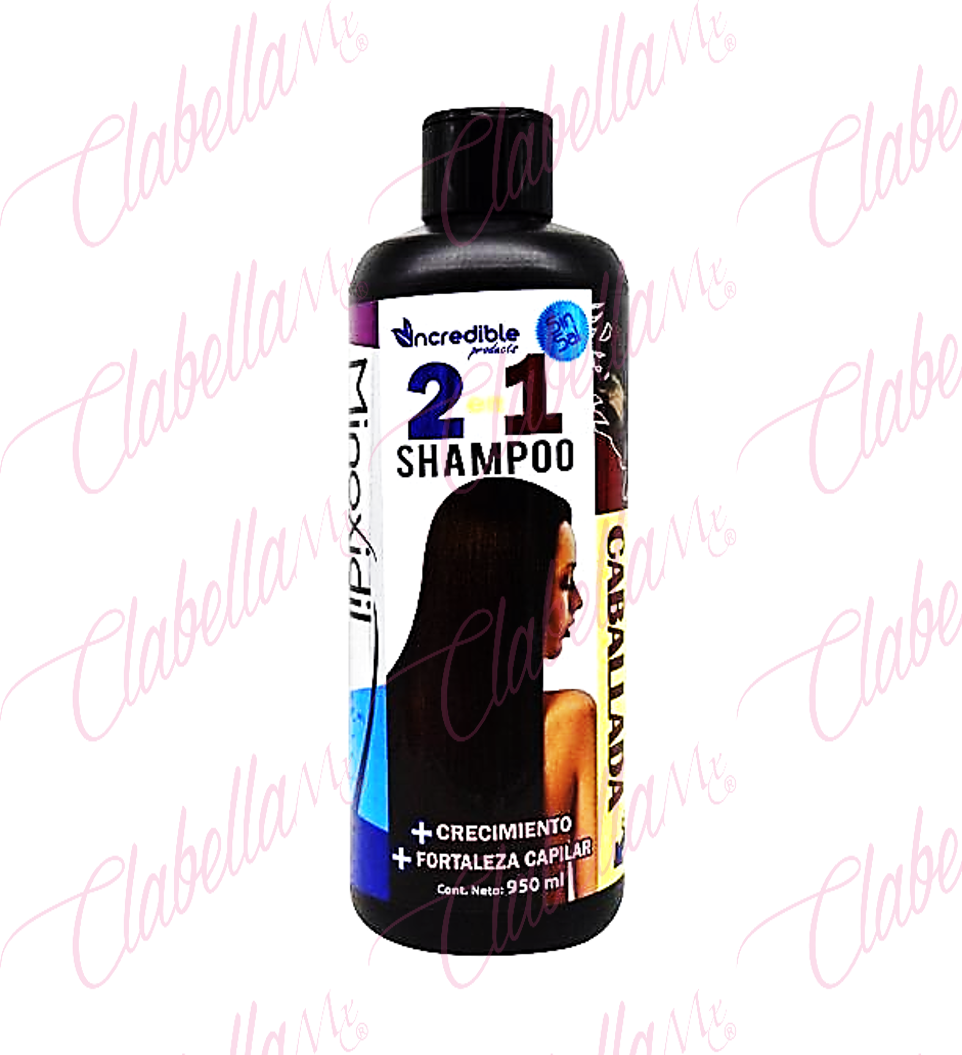 Shampoo Incredible 2 en 1 Minoxidil Caballada, mas crecimiento y mas fortaleza capilar, 950ml por pieza