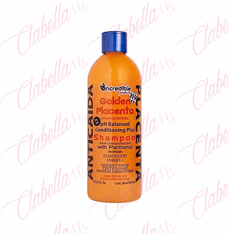 Shampoo Incredible Anticaida Placenta Golden, disminuye la caída del cabello,dermatológicamente testeado, 950ml por pieza