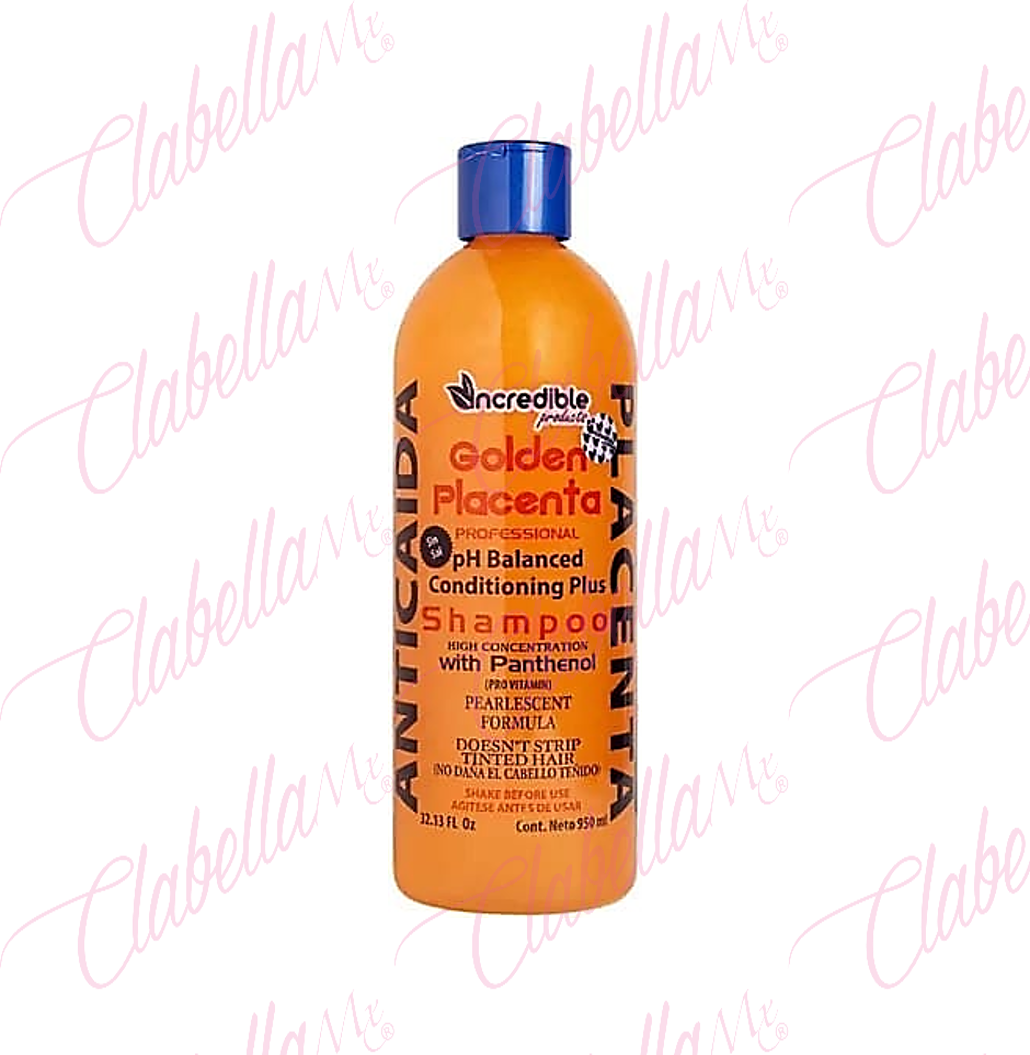 Shampoo Incredible Anticaida Placenta Golden, disminuye la caída del cabello,dermatológicamente testeado, 950ml por pieza