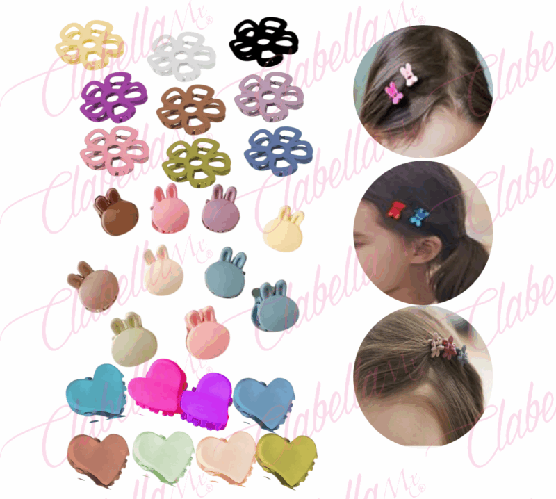 Pinza MINI de diferentes figuras  de plástico para cabello, aprox de 2cm por pieza, surtido (pb)