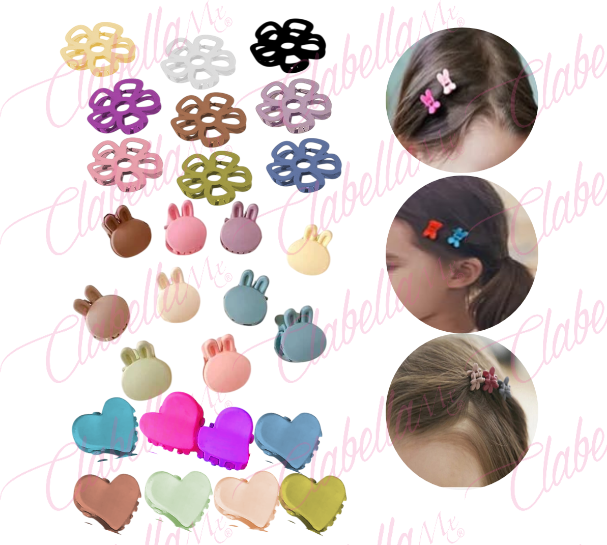 Pinza MINI de diferentes figuras  de plástico para cabello, aprox de 2cm por pieza, surtido (pb)