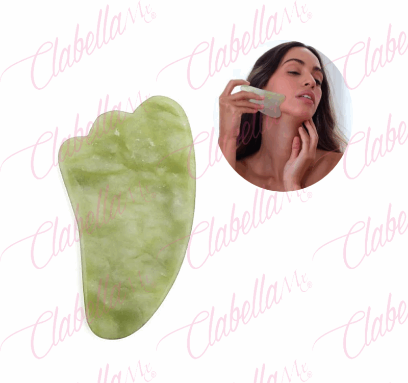 Masajeador facial GUA SHA, piedra de jade para el aumento sanguíneo, drenaje linfático y estimulador de la piel, aprox 8.4x5.8x7.4cm, por pieza (pb)